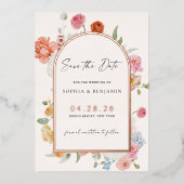 Spring Flowers Roos Gold Save the Date Kaart (Voorkant)