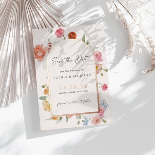 Spring Flowers Roos Gold Save the Date Kaart