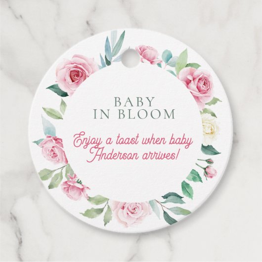 Spring Flowers Roze Circle Meisje Baby shower Bedankjes Labels (Voorkant)