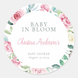 Spring Flowers Roze Circle Meisje Baby shower Ronde Sticker