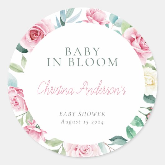 Spring Flowers Roze Circle Meisje Baby shower Ronde Sticker (Voorkant)