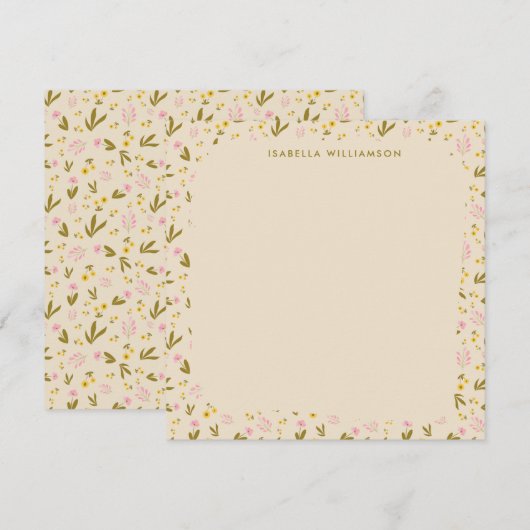 Spring Flowers roze groene Floral Aangepaste naam Notitiekaartje (Voorkant / Achterkant)