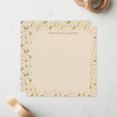 Spring Flowers roze groene Floral Aangepaste naam Notitiekaartje (Voorkant / Achterkant in situ)