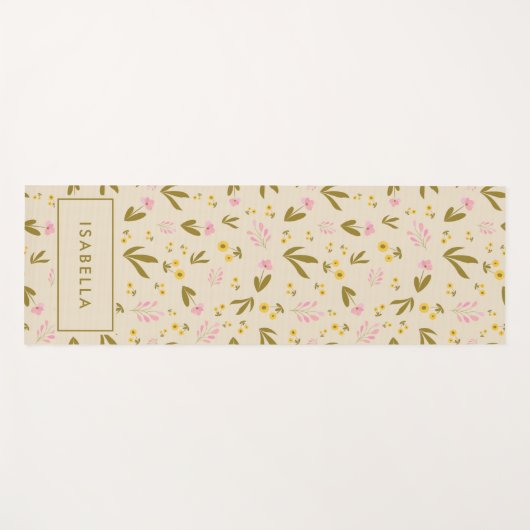 Spring Flowers roze groene Floral Aangepaste naam Yogamat (Voorkant (horizontaal))