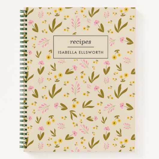 Spring Flowers Roze groene Floral Custom Recipe Notitieboek (Voorkant)