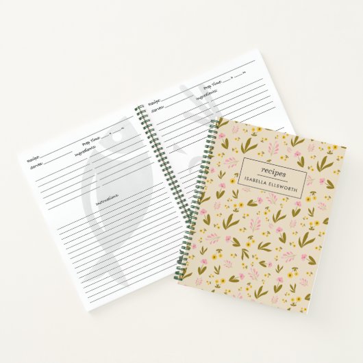 Spring Flowers Roze groene Floral Custom Recipe Notitieboek (Binnen)