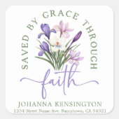 Spring Flowers Saved by Grace Retouradres Vierkante Sticker (Voorkant)
