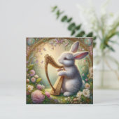 Spring Flowers Schattige Musical Bunny Easter Feestdagenkaart (Staand voorkant)