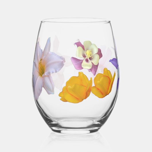 Spring Flowers Stemless Wine Glass Wijnglas Zonder Voet (Voorkant)