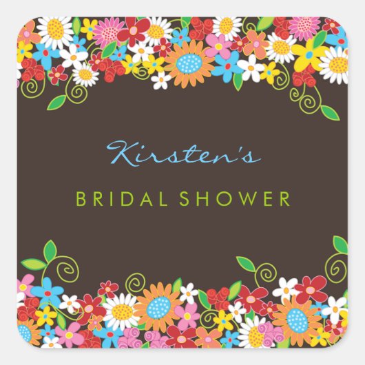 Spring Flowers Tuin Vrijgezellenfeest Trouwfeest Vierkante Sticker (Voorkant)