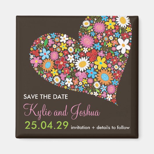 Spring Flowers Valentijn Heart Save The Date Magneet (Voorkant)