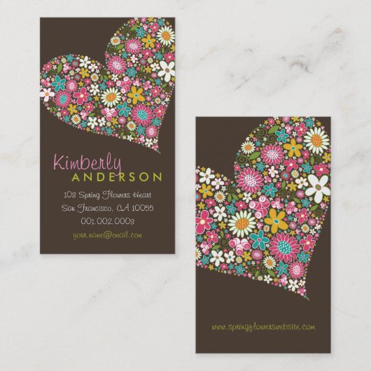 Spring Flowers Valentijn Love Heart Profile Card Visitekaartje (Voorkant / Achterkant)