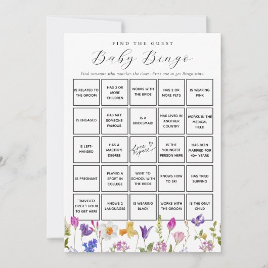 Spring Flowers Vind de Gast Baby Bingo Game Kaart (Voorkant)