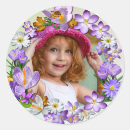 Spring Flowers voeg je foto toe Ronde Sticker