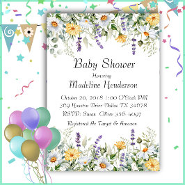 Spring Flowers Waterverf Baby shower Uitnodiging
