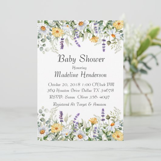 Spring Flowers Waterverf Baby shower Uitnodiging (Staand voorkant)