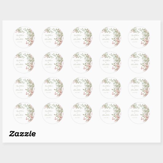 Spring Flowers Waterverf Roze bruiloft Ronde Sticker (Vel)