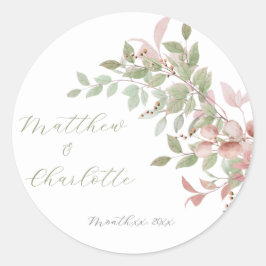 Spring Flowers Waterverf Roze bruiloft Ronde Sticker