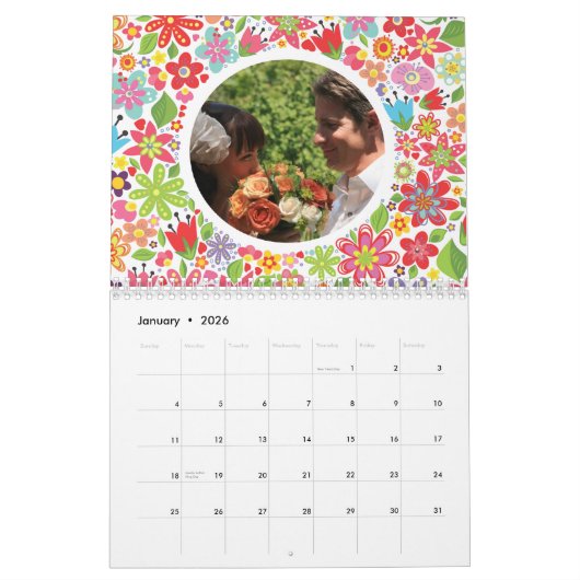 Spring Flowers Weduwfoto gastboek Kalender (Jan 2026)