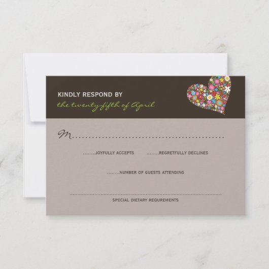 Spring Flowers Whimsical Heart Wedding RSVP Kaartje (Voorkant)