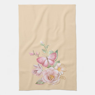 Spring Flowers White roze Yellow Kitchen Towel Theedoek