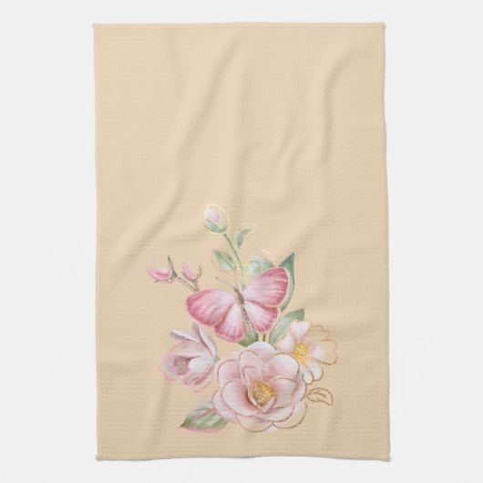 Spring Flowers White roze Yellow Kitchen Towel Theedoek (Verticaal)
