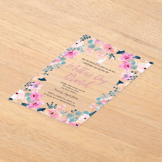 Spring Flowers Wine Moederdag Brunch Acryl Uitnodigingen (Laagn)