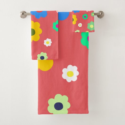 Spring Flowers Y2K Retro Patroon Bad Handdoek (Insitu)