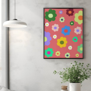 Spring Flowers Y2K Retro Patroon Poster