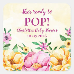 Spring Flowers Ze is klaar om Pop Baby shower Labe Vierkante Sticker
