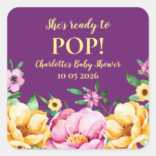 Spring Flowers Ze is klaar om Pop Baby shower Labe Vierkante Sticker