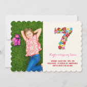 Spring Flowers Zeven Schattige Meisje 7e Verjaarda Kaart (Voorkant)