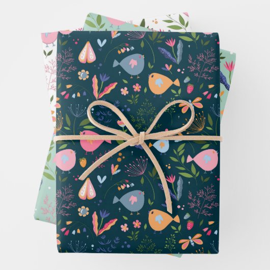 Spring Folk Art Gift Wrap Inpakpapier Vel (In situ)