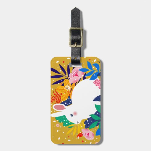 Spring Forest Flower White Bunny Bagagelabel (Voorkant verticaal)