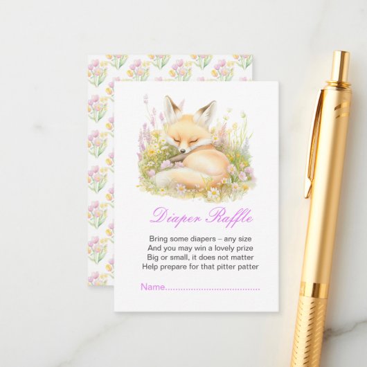 Spring Fox Baby shower Luierkrabbel Informatiekaartje (Voorkant / Achterkant in situ)
