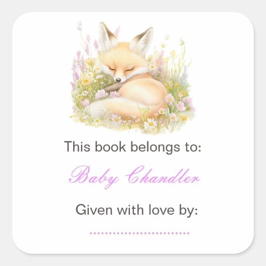 Spring Fox Baby shower Vierkante Sticker (Voorkant)