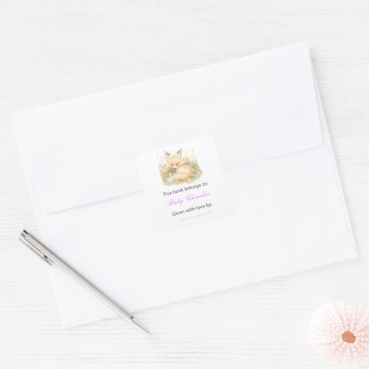 Spring Fox Baby shower Vierkante Sticker (Envelop)