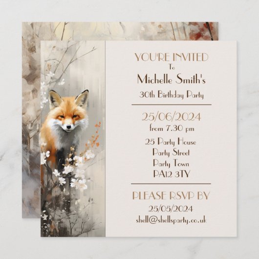 Spring Fox Verjaardagsfeest Kaart (Voorkant / Achterkant)