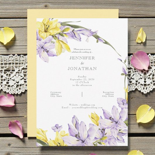 Spring Freesia Wreath Wedding Invitation Kaart