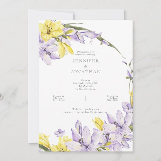 Spring Freesia Wreath Wedding Invitation Kaart (Voorkant)