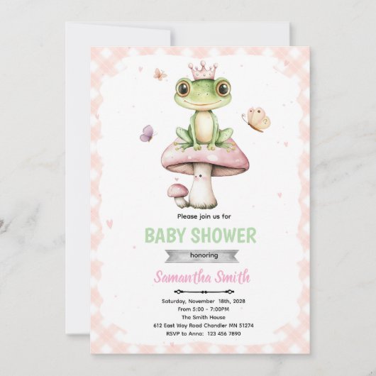Spring frog baby shower invitation kaart (Voorkant)