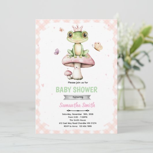 Spring frog baby shower invitation kaart (Staand voorkant)