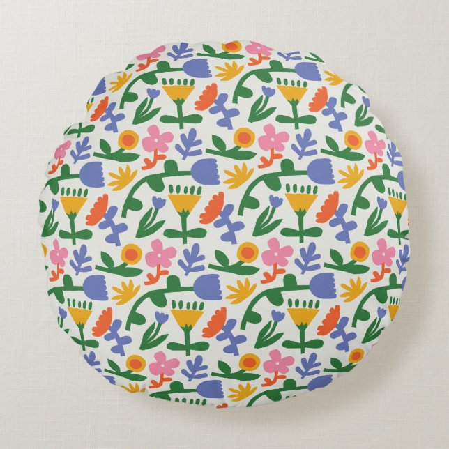 Spring Fun Floral Rond Kussen (Voorkant)