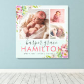 Spring Garden Baby Girl Birth Stats Foto Collage Canvas Afdruk (Insitu (Houten vloer))