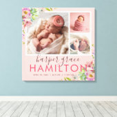 Spring Garden Baby Girl Birth Stats Foto Collage Canvas Afdruk (Insitu (Houten vloer))