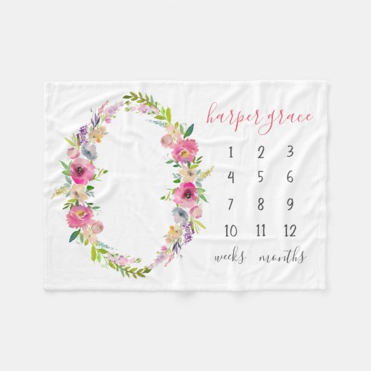 Spring Garden Baby Naam Maandelijkse Mijlpaal Foto Fleece Deken (Voorkant (Horizontaal))