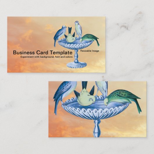 Spring Garden Birds Birdbath Visitekaartje (Voorkant / Achterkant)