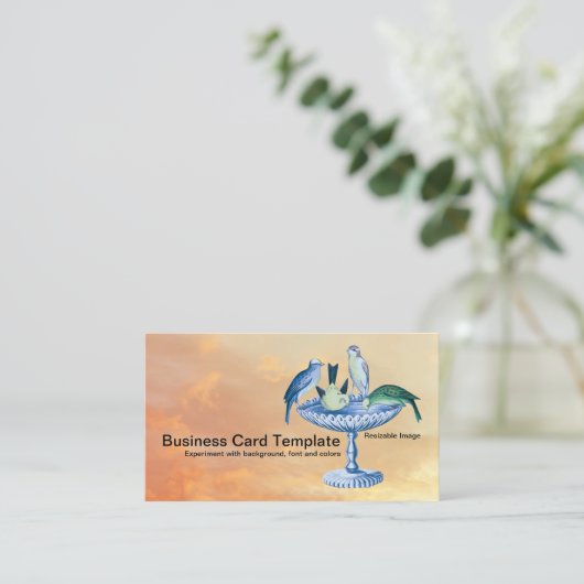 Spring Garden Birds Birdbath Visitekaartje (Staand voorkant)