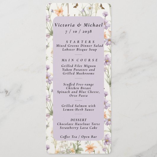 Spring Garden Blauw Roze Gele Lavendel Menu (Voorkant)