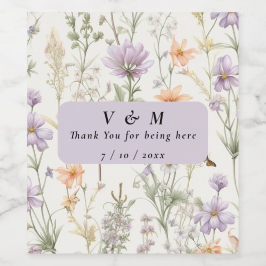 Spring Garden Blauw Roze Gele Lavendel Wijn Etiket (Enkel label)